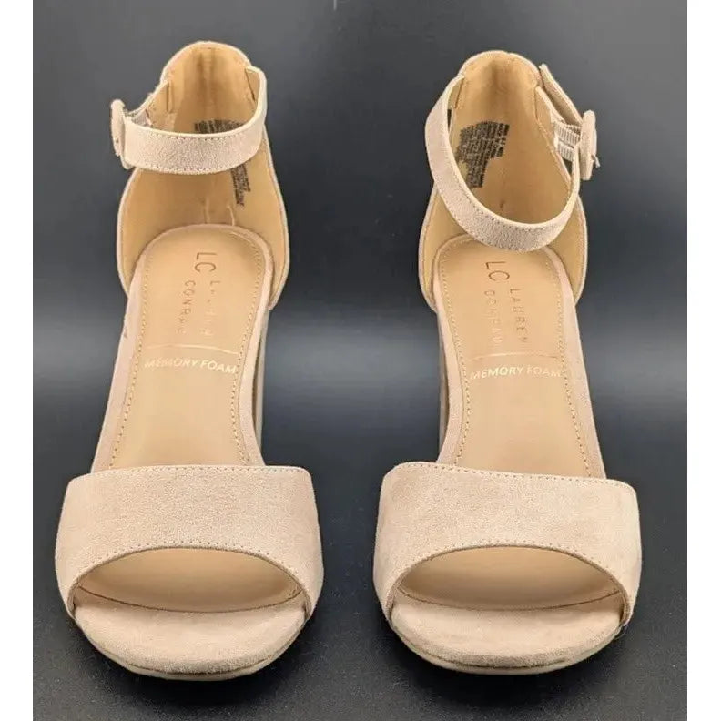 LC Lauren Conrad Women's Size 8.5 Block Heel Dress Sandals With Straps Beige LC Lauren Conrad