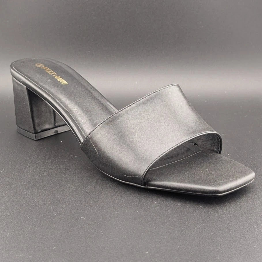 PIZZ ANNU Women's Size 9 Wide Chunky Block Heels Slip-on Mule Heels, Black SoleComfort.shoes