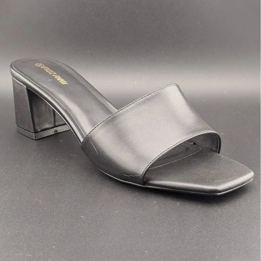 PIZZ ANNU Women's Size 9 Wide Chunky Block Heels Slip-on Mule Heels, Black SoleComfort.shoes
