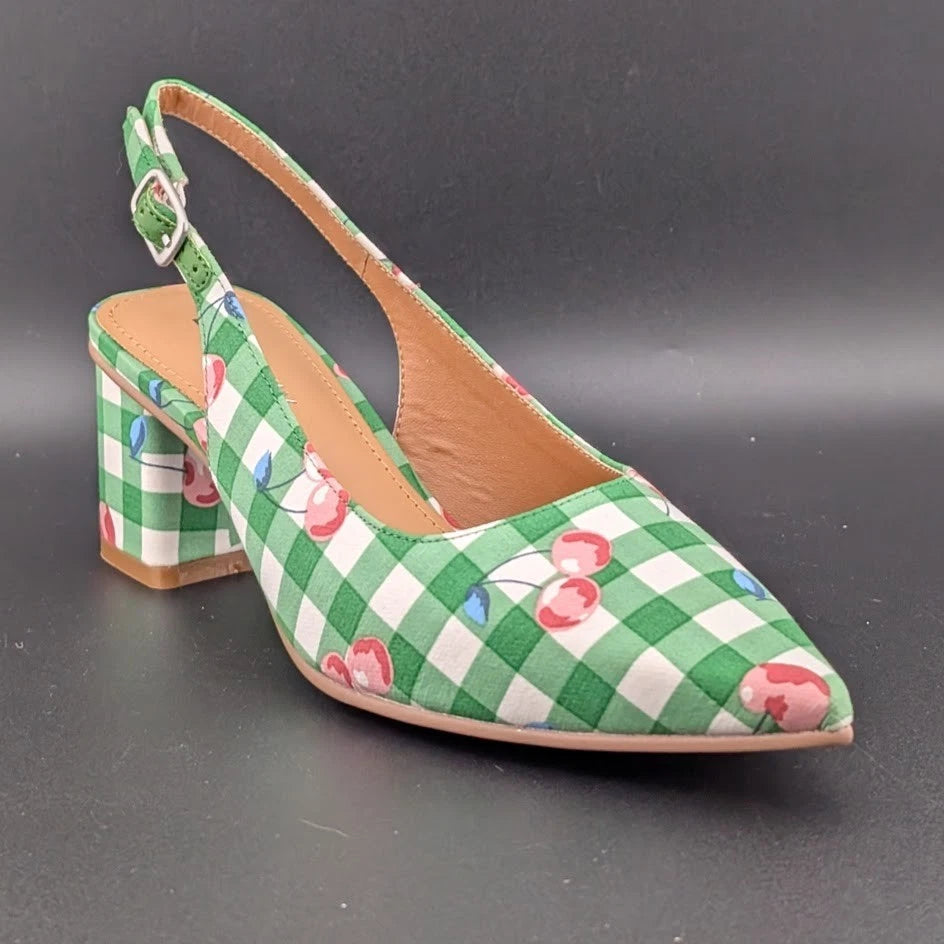 Lisa Vicky Womens 6 Zee Pointed Toe Slingback Pump Green Cherry New In Box SoleComfort.shoes