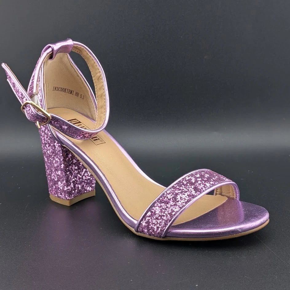 Women Sz 5.5 Wedding Party Heel Glitter Pagent Sandals Low Heel Open Toe Dress SoleComfort.shoes
