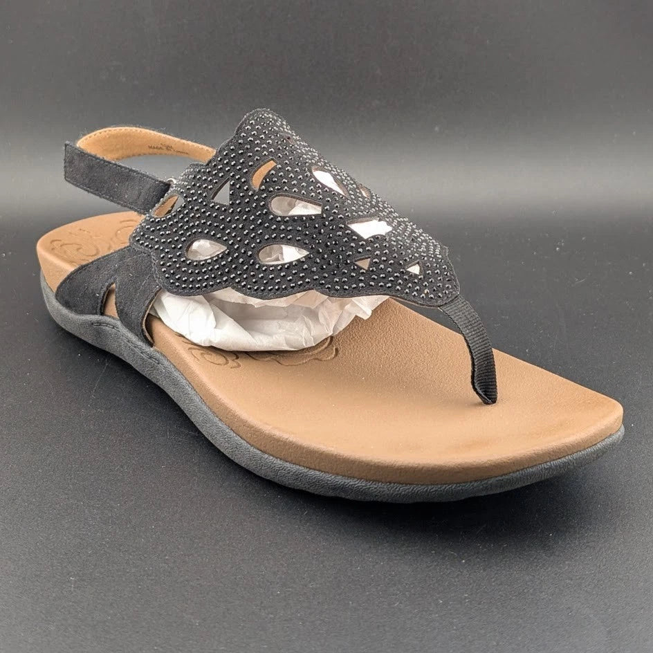 Rockport Sandals Womens Ridge Black 10 Leather Thong Slingback Shoe w/ Sparkles SoleComfort.shoes
