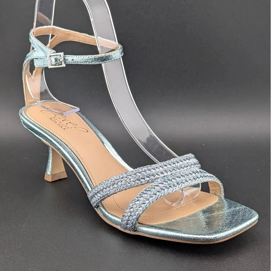 Jewel Badgley Mischka Size 6.5B Hayzel Metallic Kitten Heel Sandal NIB SoleComfort.shoes