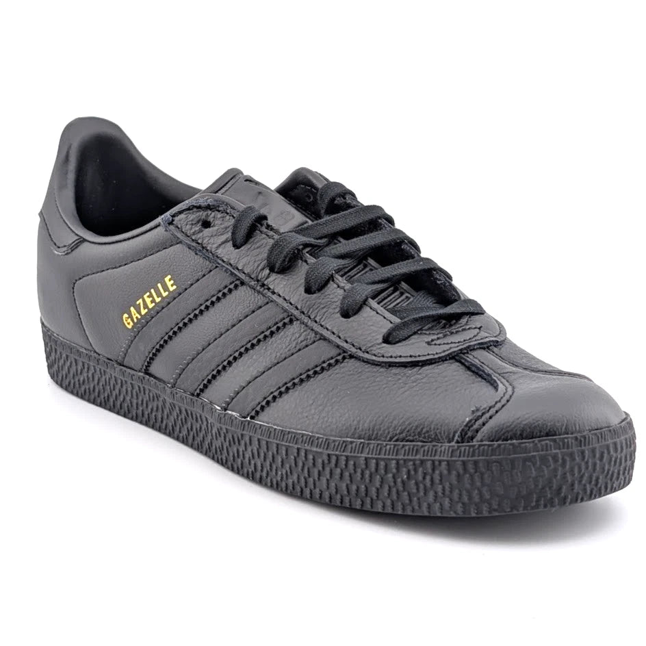 adidas Kids Size 4Y Gazelle Black w/ Gold Leather Shoes Sneaker BY9146 Unisex SoleComfort.shoes