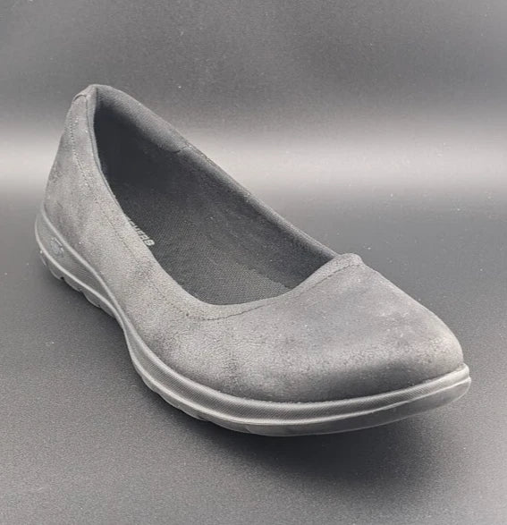 Pre-owned Women's Skechers Size 11 Go Walk Lite-Gem Black Faux Leather Ballet Flats Shoes