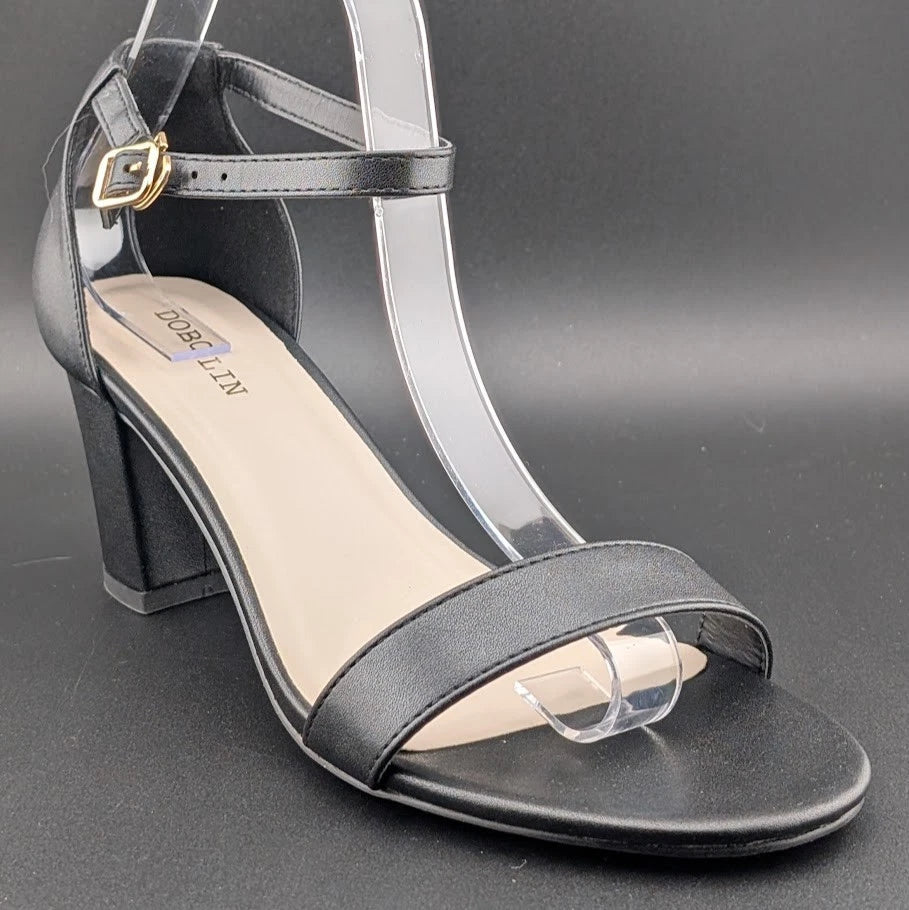 Women’s 8.5W Chunky 2.5" Heeled Sandals Round Open Toe Ankle Strap Dress Shoes SoleComfort.shoes