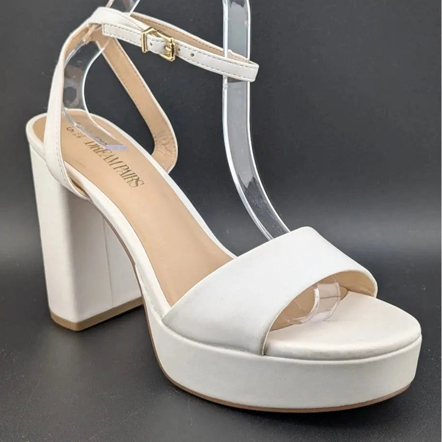 Dream Pairs Women Sz 9.5 White Platform Chunky Heels Pumps College Style Party Wedding Dream Pairs