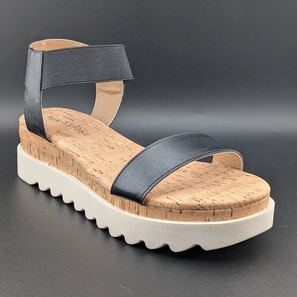 Womens Size 8 Sun Stone Melanyy Espadrille Ankle Strap Platform Sandal Black SoleComfort.shoes