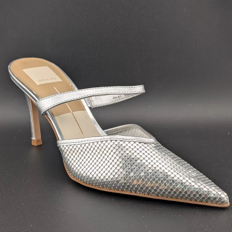 New Women's 8.5 Dolce Vita Kanika Silver Dot Leather Pointed Toe Pump NWOB SoleComfort.shoes