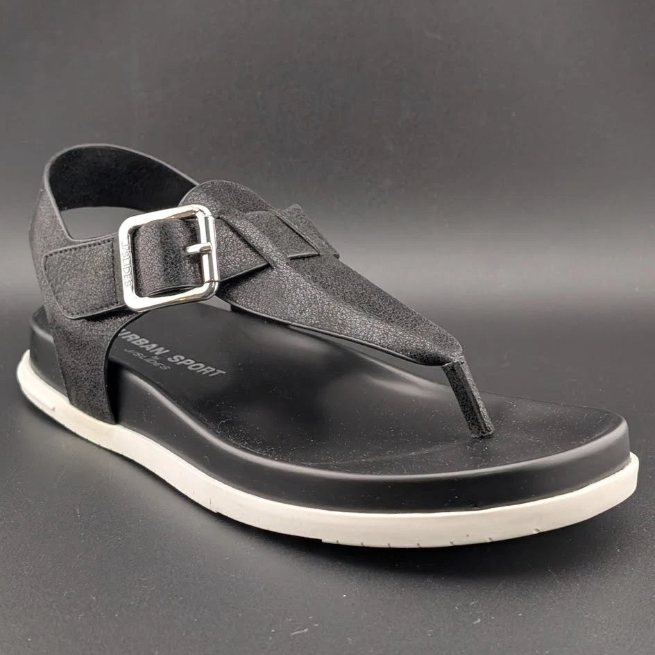 Urban Sport by J/Slides Freya Wos Size 6.5 Sporty Sandals Footbed Black Metallic SoleComfort.shoes