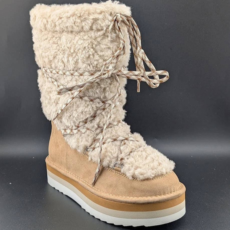 NEW Madden Girl Hop-In Tan Fab Women's Boots Tan Shearling Sizes 5 -6.5 Only SoleComfort.shoes