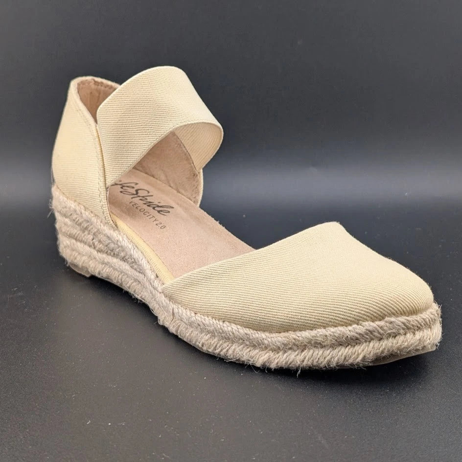LifeStride Size 6 Wide Kaylee Espadrille Wedge Sandal Butter Denim SoleComfort.shoes