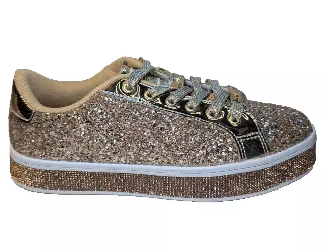 LUCKY STEP Size 8 Glitter Sneakers Lace up Fashion Sneakers Sparkly Shoes for Women