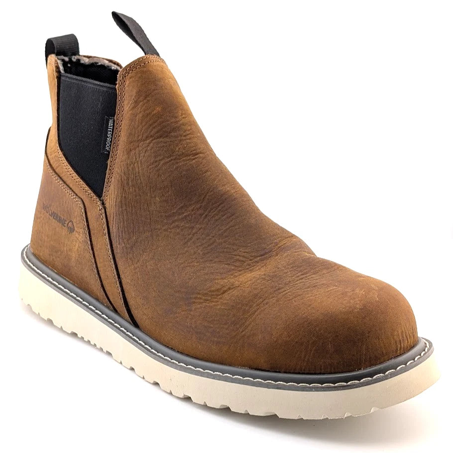 Mens 13XW Wolverine Trade Wedge Rome Steel-Toe Waterproof Work Boot Brown SoleComfort.shoes
