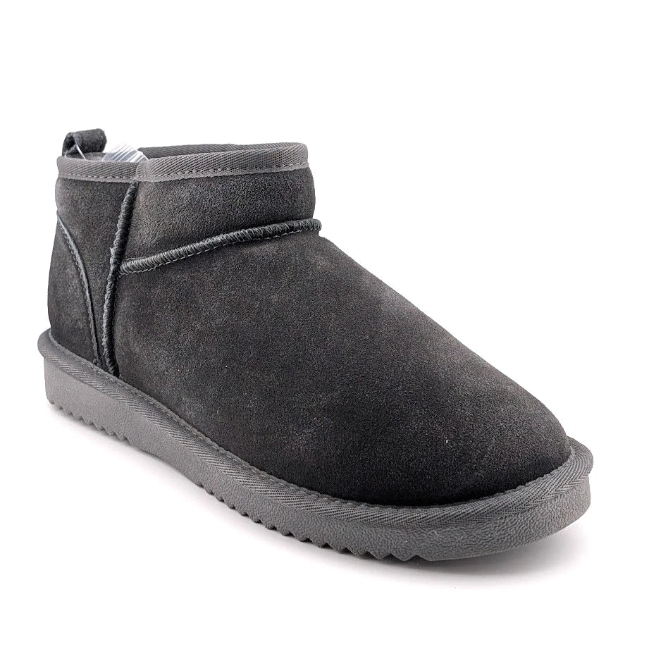 Women Genuine Grey Suede Booties w/ Faux Fur Lining Memory Foam Slip-on Boots Dream Pairs