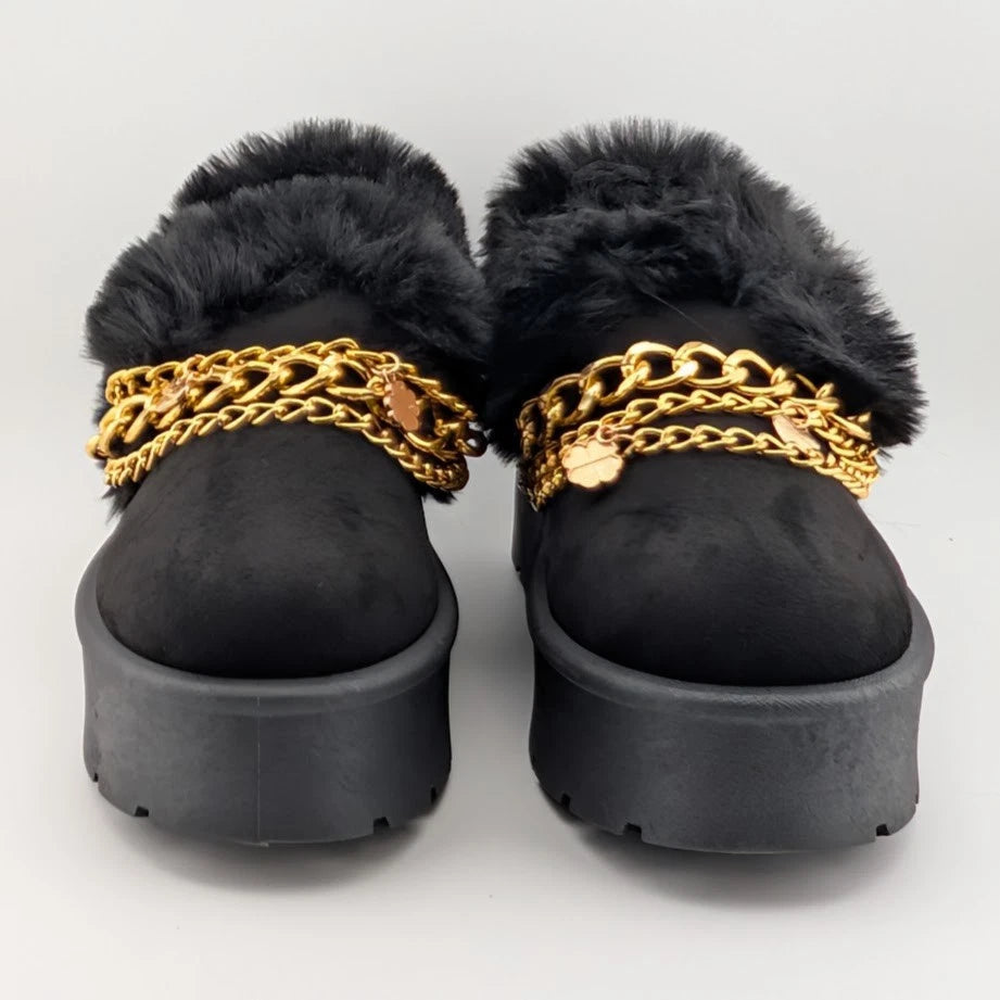 Carlkarida Size 7 Black Faux Fur Textile Suede Booties w/ Charm Bracelet JW2006 SoleComfort.shoes