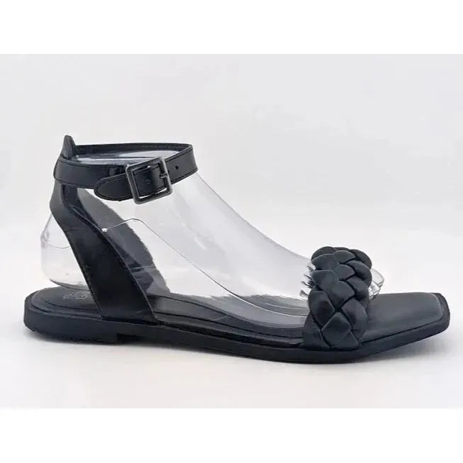 Time And Tru Womens Black Open Toe Braided Ankle Strap Square Toe Sandals Size 8 - SoleComfort.shoes