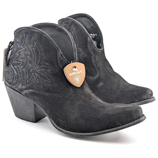 Ariat Women's Size 8 Layla Western Ankle Boots Distressed Black Suede - 10046888 Ariat