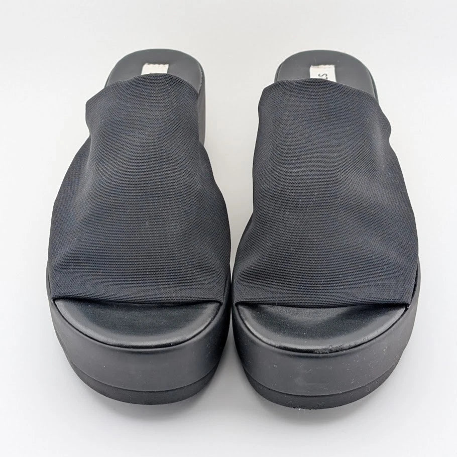 Steve Madden Size 9 Black Slinky Stretchy Platform Chunky Slide Sandals-Made In Italy SoleComfort.shoes
