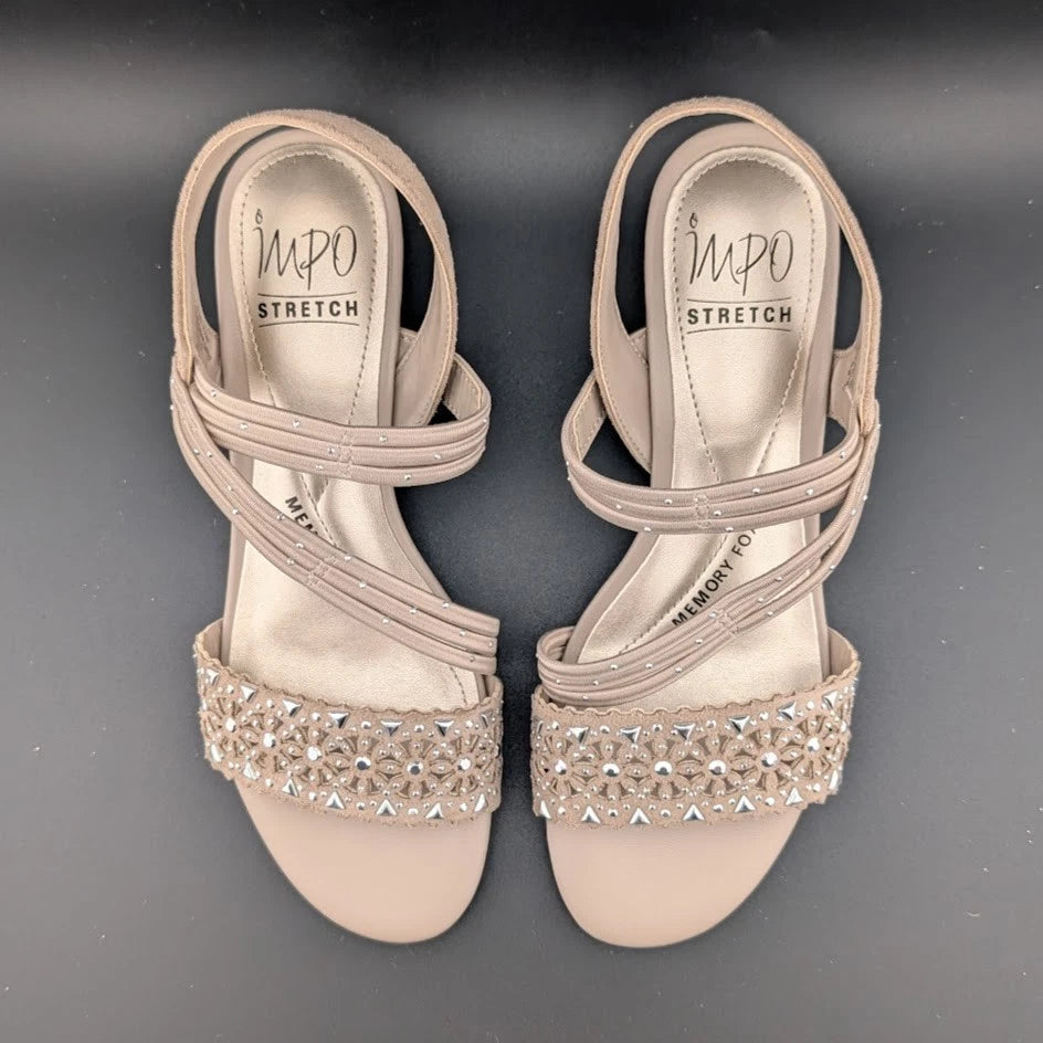 NWB Women's Sz 7M IMPO Gatrina Embellished Stretch Wedge Sandals, Praline SoleComfort.shoes