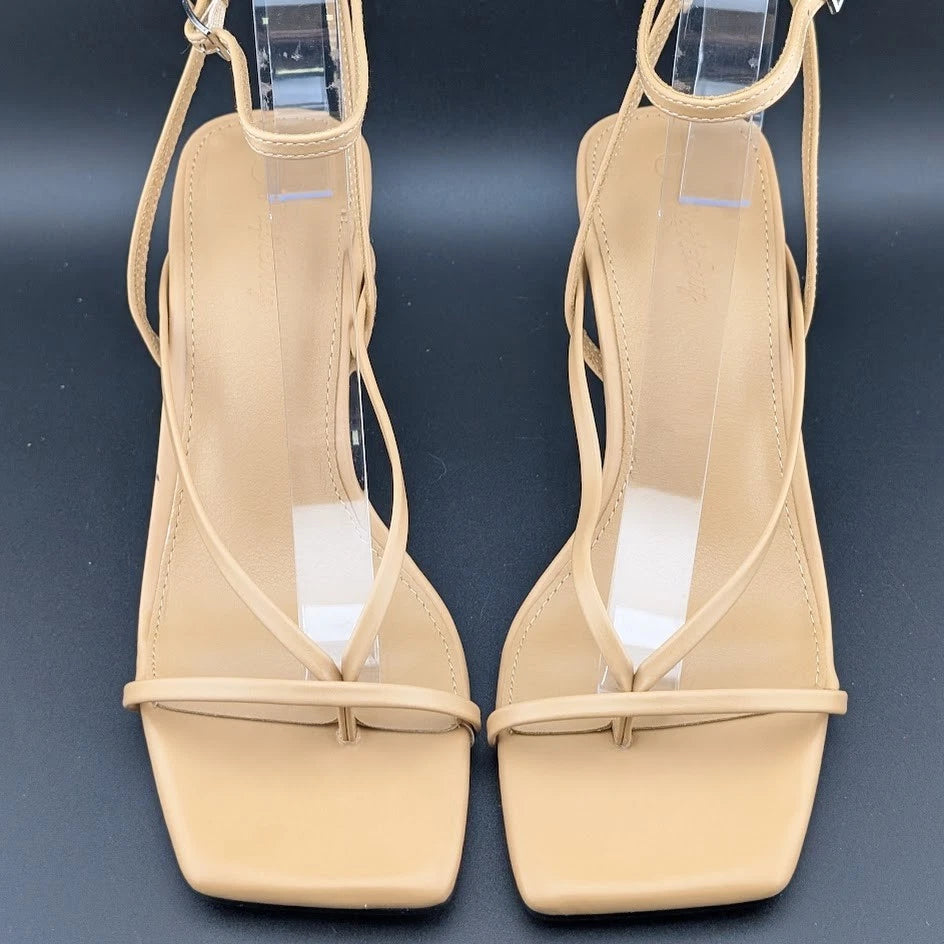 Women Size 7 Comfort Thong Sandals w/ Ankle Wrap Strap Square Toe 3" Heel SoleComfort.shoes