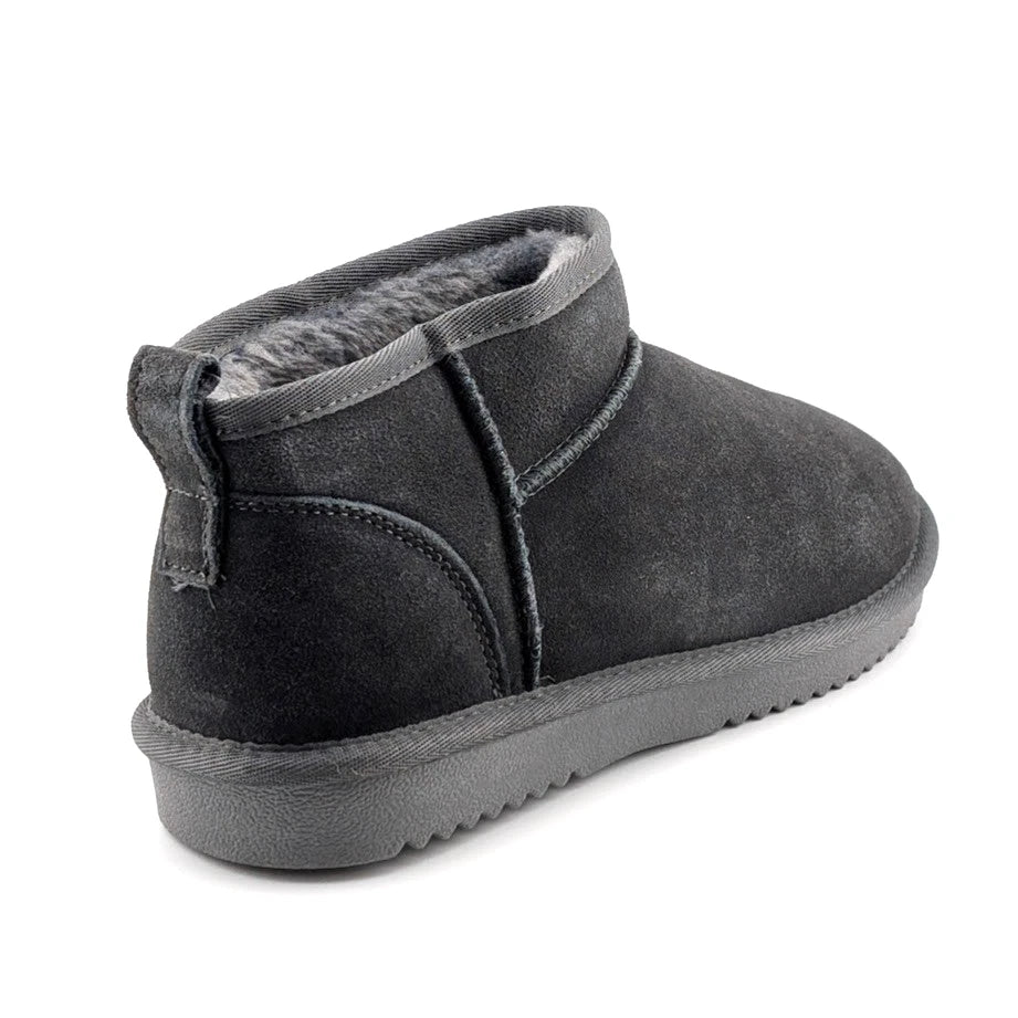 Women Genuine Grey Suede Booties w/ Faux Fur Lining Memory Foam Slip-on Boots Dream Pairs