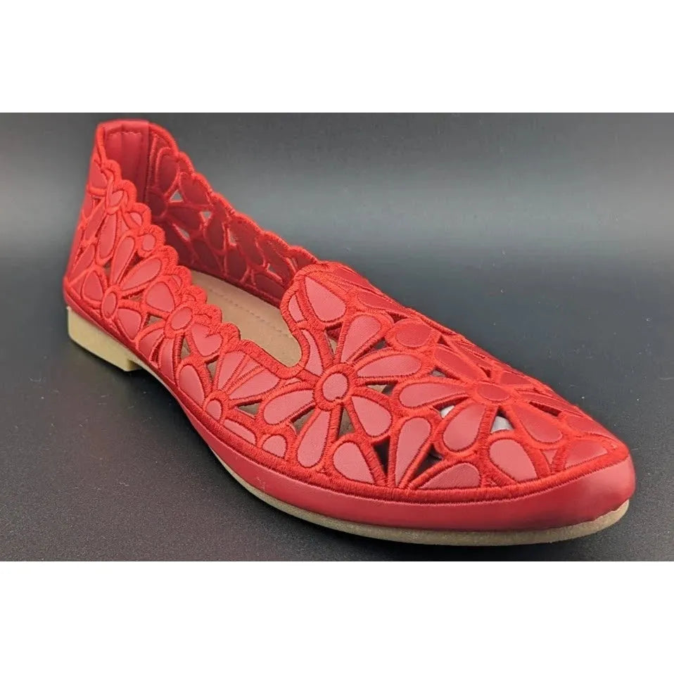 HEAWISH Women's Size 9 Slip On Floral Ballet Round Toe Dress Shoes Flats in Red SoleComfort.shoes