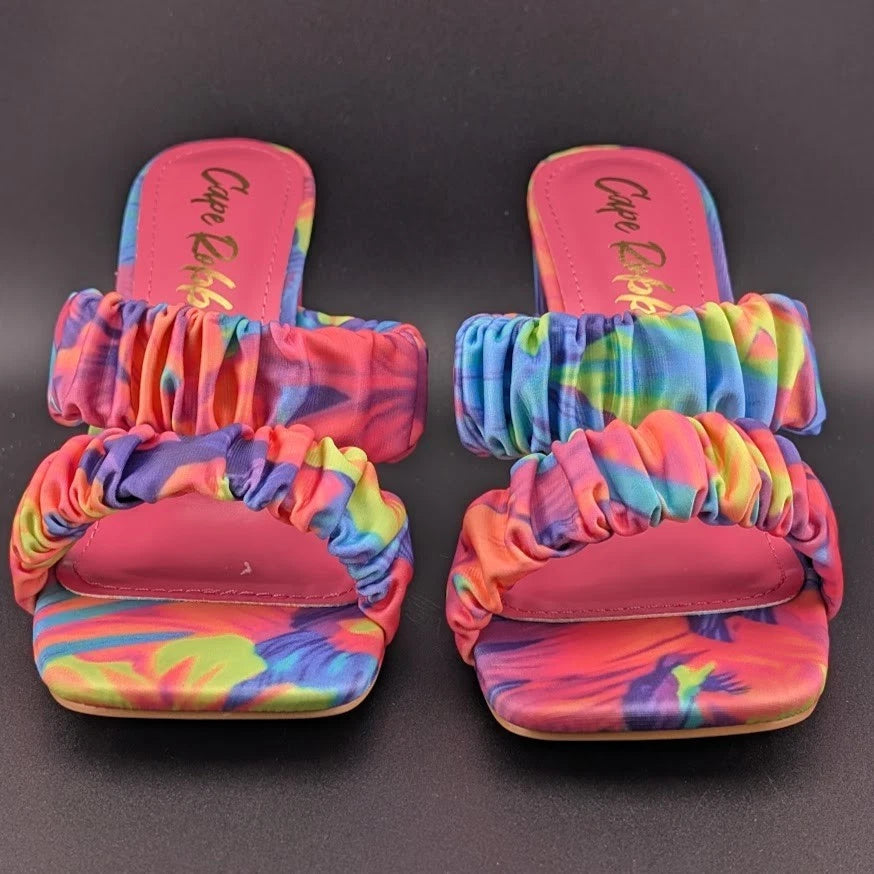 Cape Robbin SZ 9 Women's Chunky High Heel Strappy Square Open Toe Sandals-Floral SoleComfort.shoes