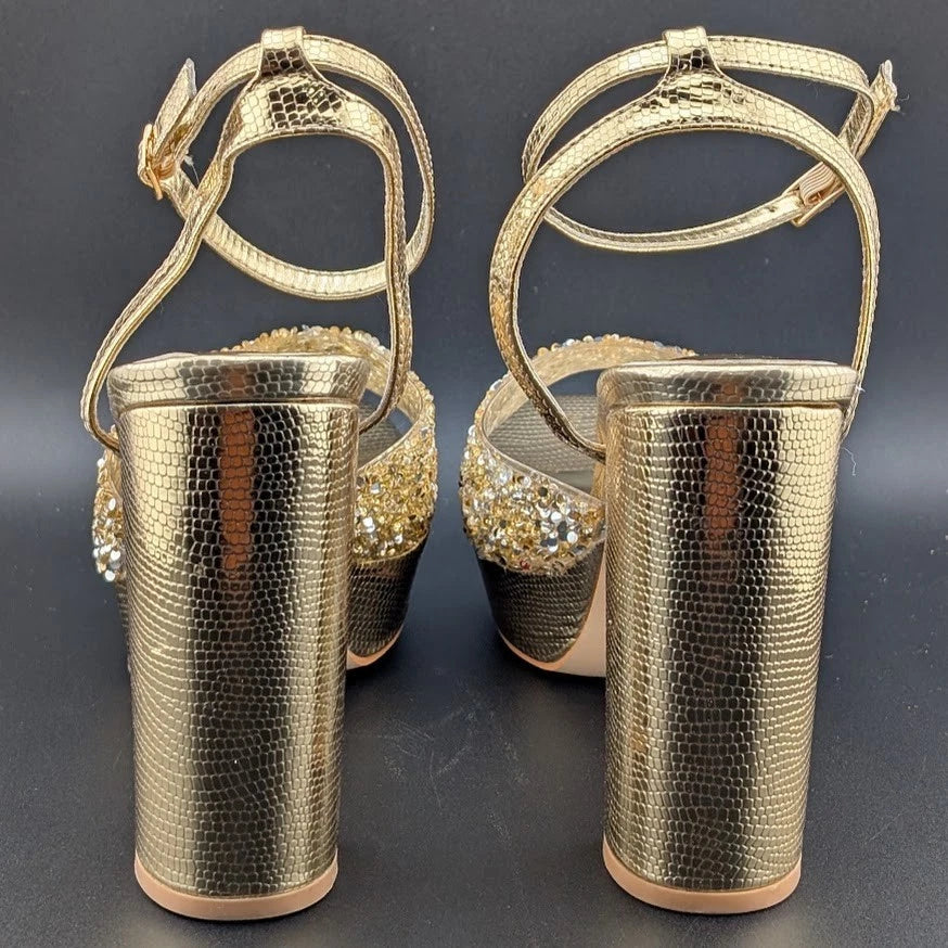 Elisabet Tang Size 9.5 Chunky Block Platform 5-in Heel Sandal w/ Open Square Toe SoleComfort.shoes