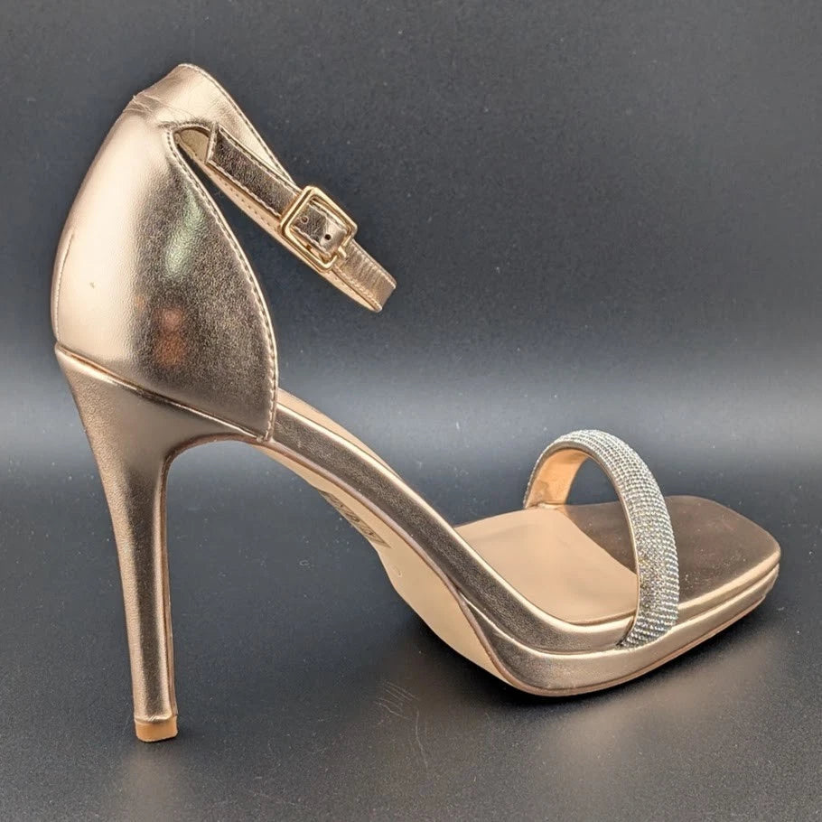 Women's Sz 8 Rhinestone Platform Sandals Ankle Strap Stiletto 4.3 Inch High Heel SoleComfort.shoes