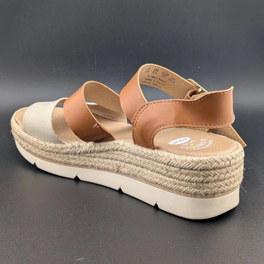 Dr. Scholl's Women Size 7 Once Twice Espadrille Wedge Sandal Tan Platform Shoe SoleComfort.shoes