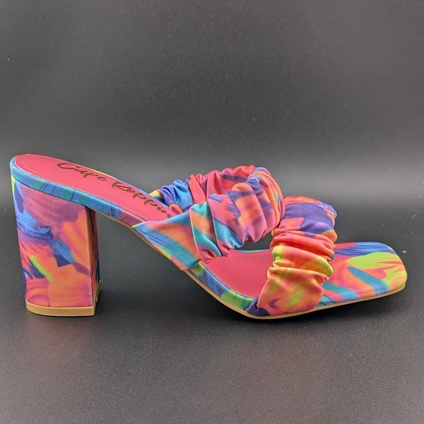 Cape Robbin SZ 9 Women's Chunky High Heel Strappy Square Open Toe Sandals-Floral SoleComfort.shoes