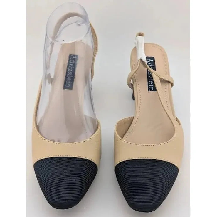 Adrizzlein Women 7M Slingback Low Pumps Closed Round Toe Two Toned Casual Shoe - SoleComfort.shoes