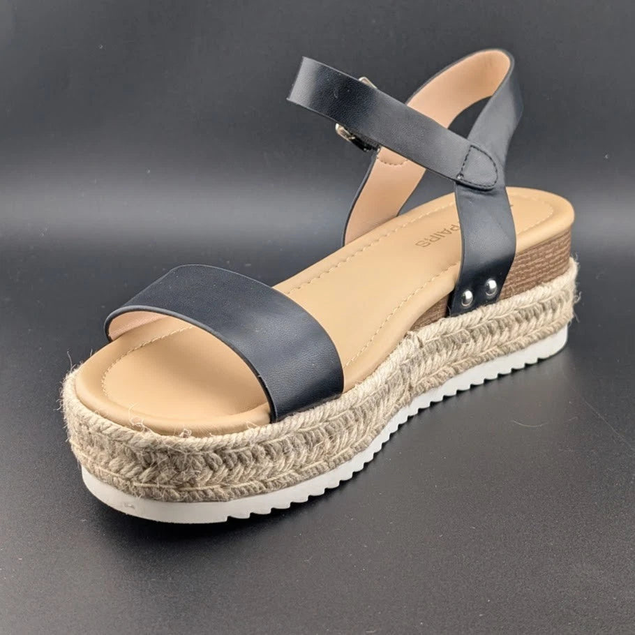 Womens Size 9.5 Dream Pairs 1-Strap Espadrille Ankle Strap Platform Sandal Black SoleComfort.shoes