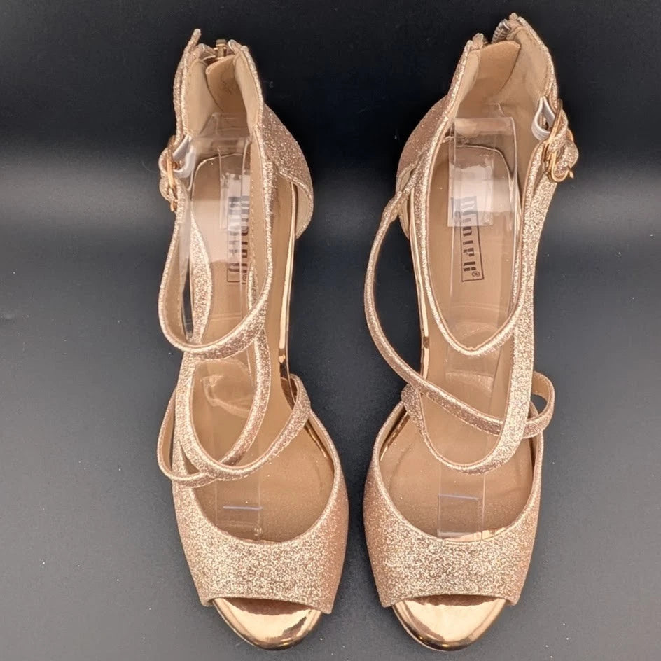 Women's Sz 8.5 Platform 4" Heels, Evening, Party, Wedding Shoes RoseGold Glitter SoleComfort.shoes
