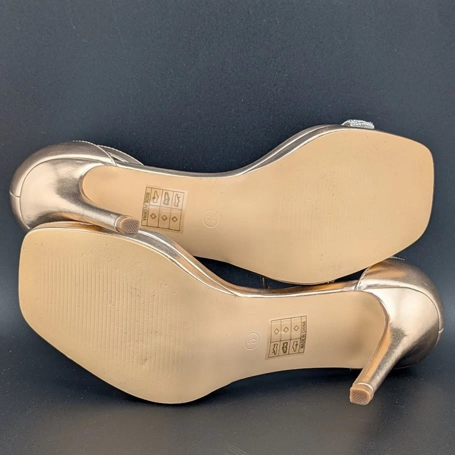 Women's Sz 8 Rhinestone Platform Sandals Ankle Strap Stiletto 4.3 Inch High Heel SoleComfort.shoes