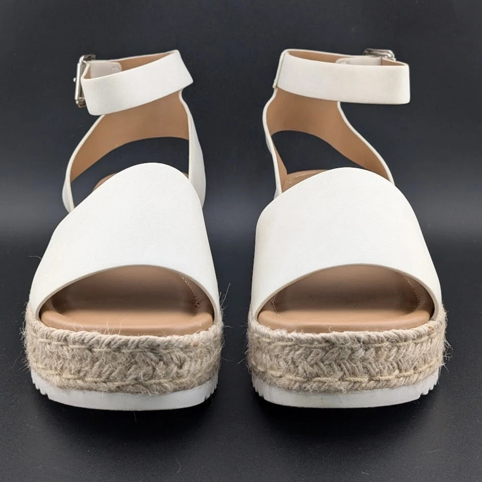Womens Size 7.5 Soda "Topic" Espadrille Ankle Strap Platform Sandal Off-White SoleComfort.shoes