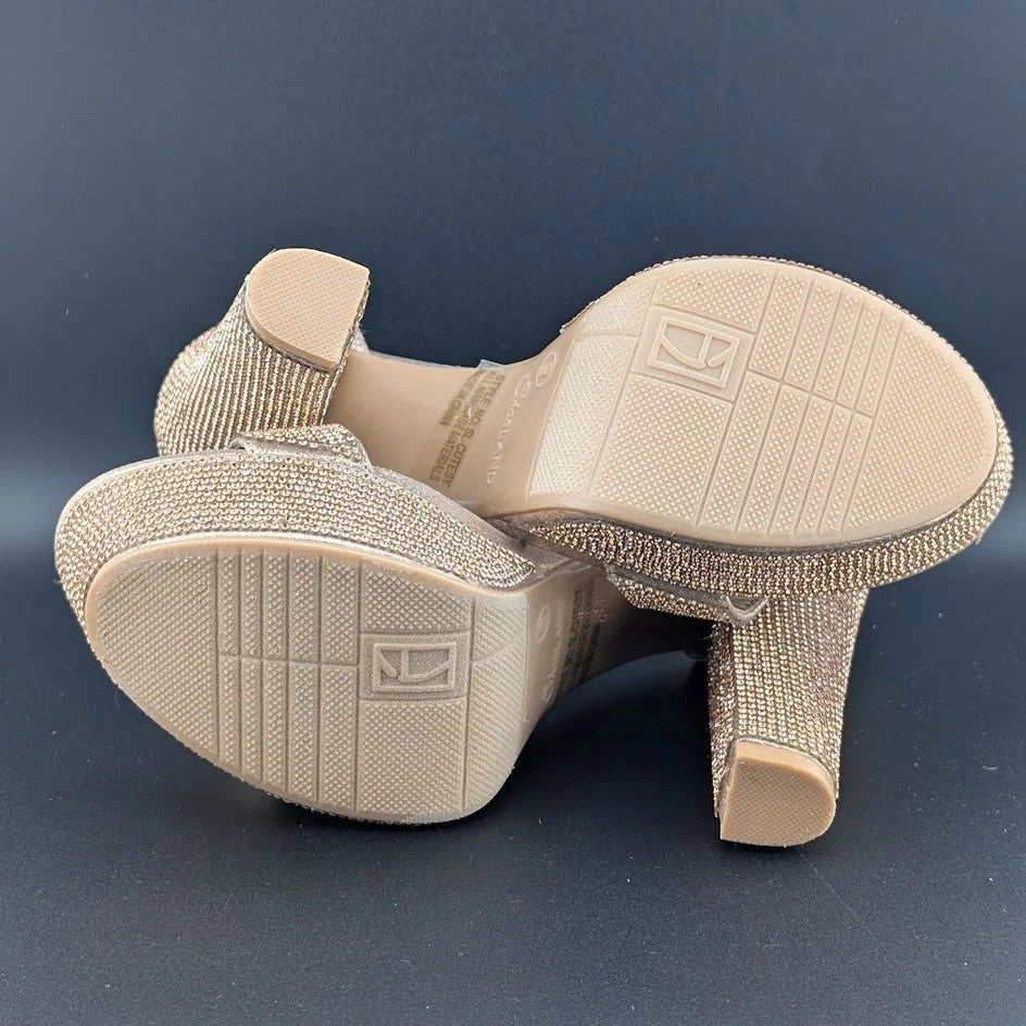 ShoeLand Womens Sz 9 Bronze Rhinestone Platform Sandal Chunky Block 5" Heel Sexy SoleComfort.shoes