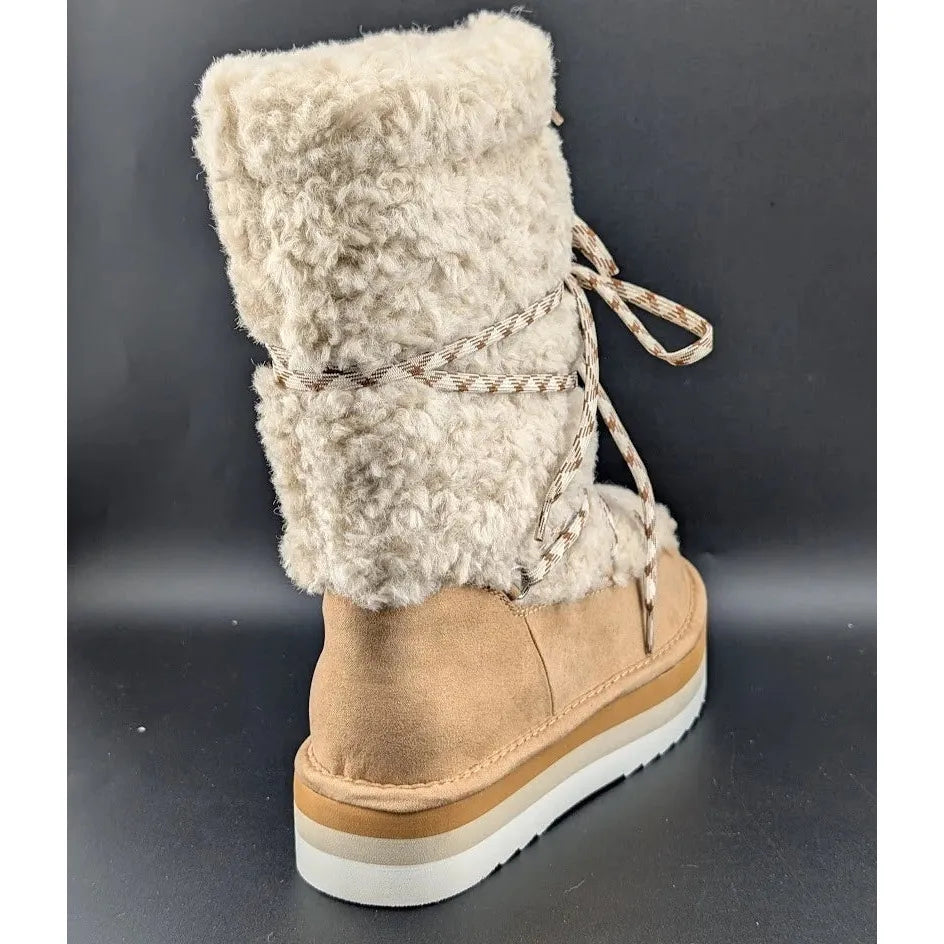 NEW Madden Girl Hop-In Tan Fab Women's Boots Tan Shearling Sizes 5 -6.5 Only SoleComfort.shoes