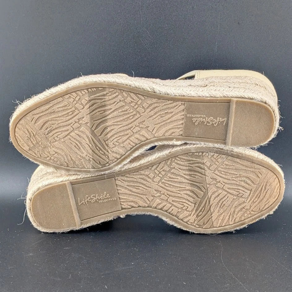 LifeStride Size 6 Wide Kaylee Espadrille Wedge Sandal Butter Denim SoleComfort.shoes