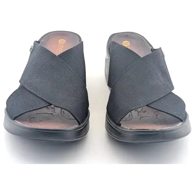 Bzees Desire Wedge Elastic Bands Slide Sandals Black Women's 9M Bzee