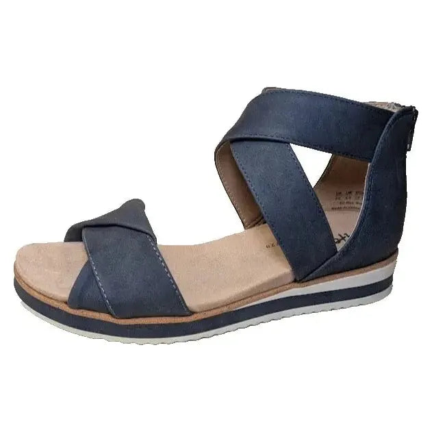 LifeStride Womens Zoom Navy Flatform Sandals Shoes | 8 Medium | Zipper Back Box Life Stride