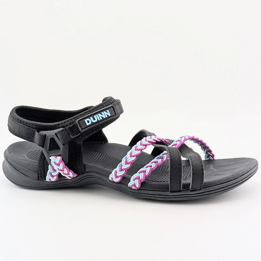 DUINN Size 38 (US 7-7.5) Wos Hiking Sport Walk Sandal Adjustable Straps Black SoleComfort.shoes