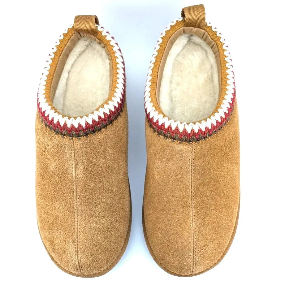 Fitory Size 8 Tan Suede Platform Booties with Faux Fur and embroidered collar Fitory
