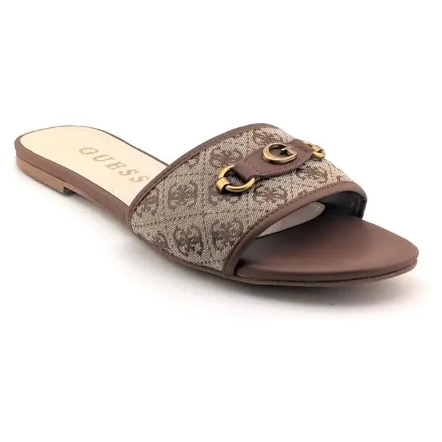 Pre-Owned Guess "Hammi" Women's Size 11 Slide Sandal Medium Brown with Medallion - SoleComfort.shoes