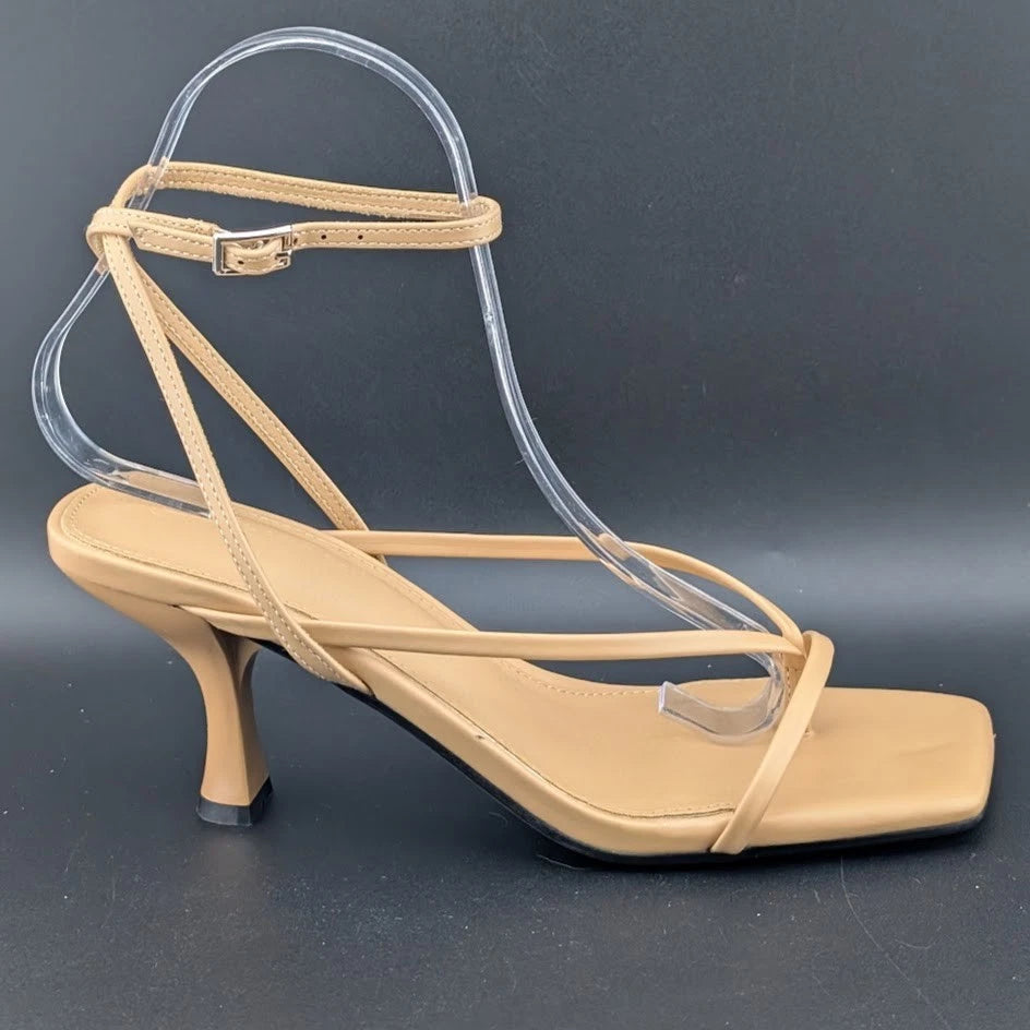 Women Size 7 Comfort Thong Sandals w/ Ankle Wrap Strap Square Toe 3" Heel SoleComfort.shoes