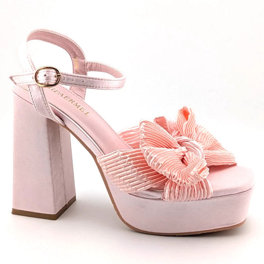 Womens Sz 37 (US 6-6.5) Bow-Knot Platform Mid-Chunky Heel Open Toe Dress Ankle Strap Sandal SoleComfort.shoes