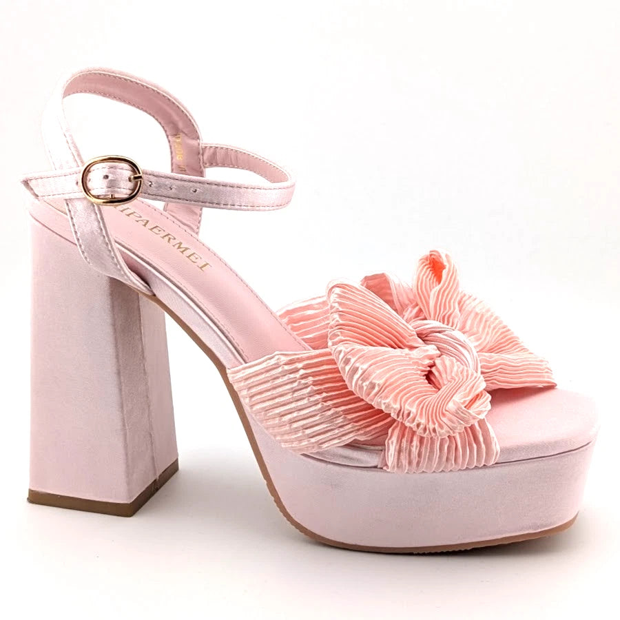 Womens Sz 37 (US 6-6.5) Bow-Knot Platform Mid-Chunky Heel Open Toe Dress Ankle Strap Sandal SoleComfort.shoes