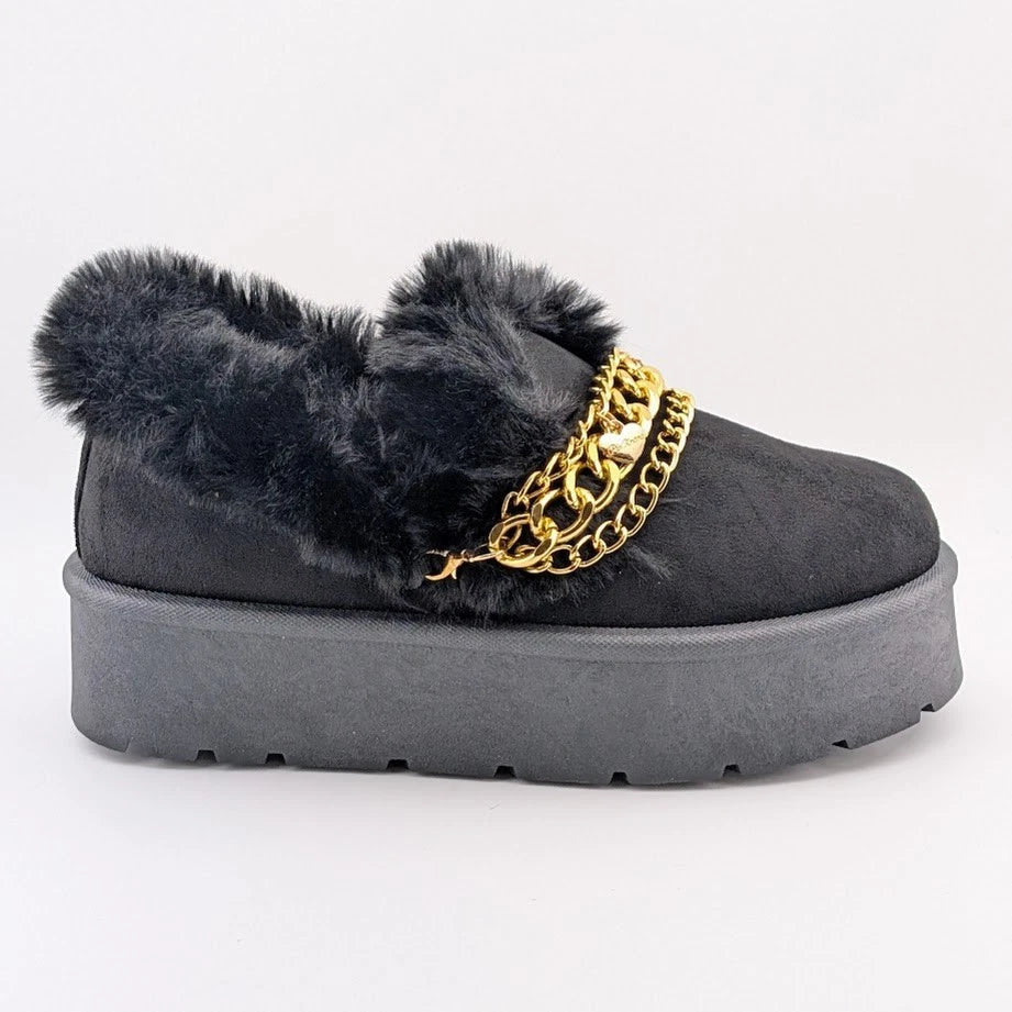 Carlkarida Size 7 Black Faux Fur Textile Suede Booties w/ Charm Bracelet JW2006 SoleComfort.shoes