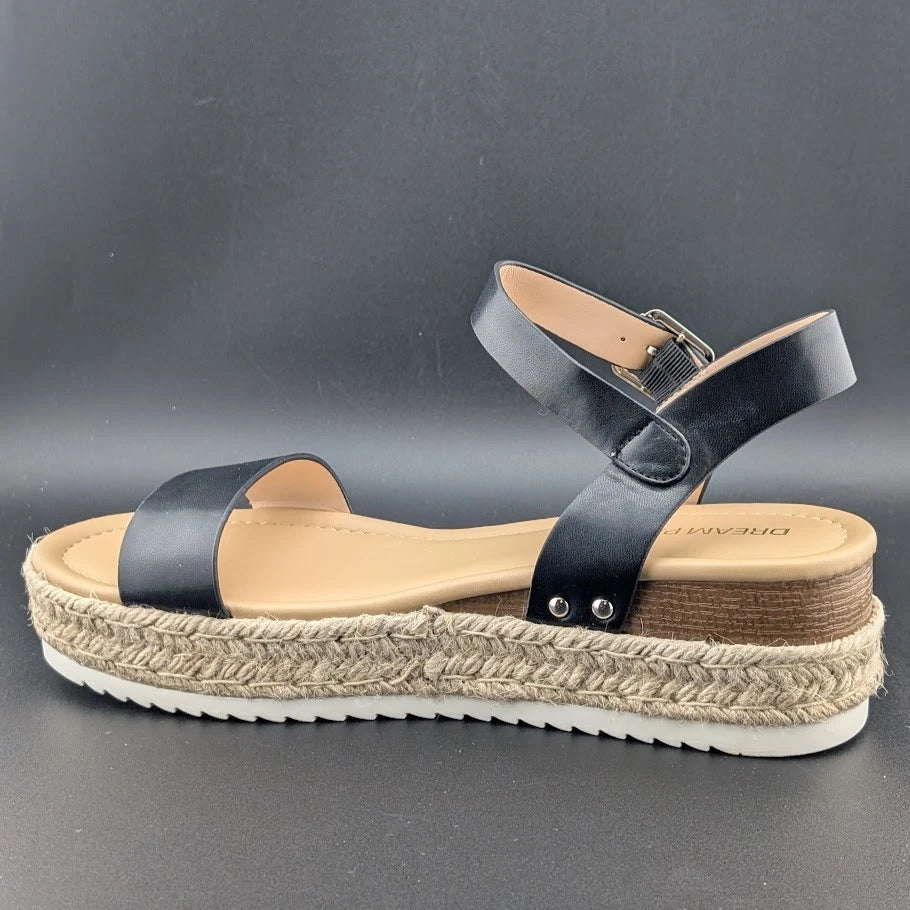 Womens Size 9.5 Dream Pairs 1-Strap Espadrille Ankle Strap Platform Sandal Black SoleComfort.shoes